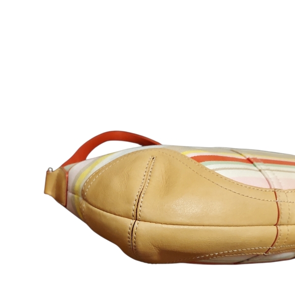 Coach Mini Soho Hampton Pastel Stripe Sateen & Leather Hobo Bag Gently Loved - Picture 8 of 10